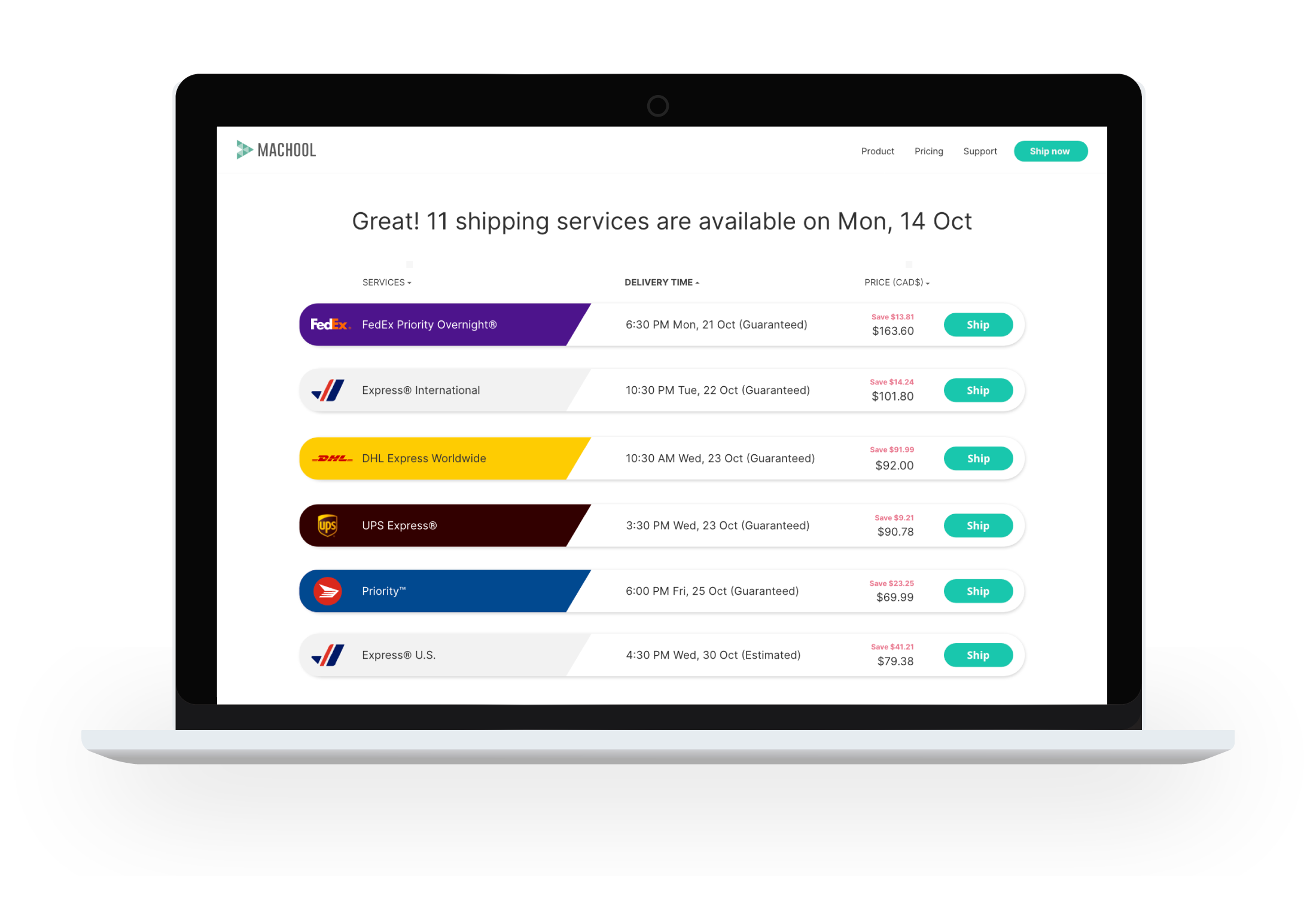 Shipping service page image on laptop