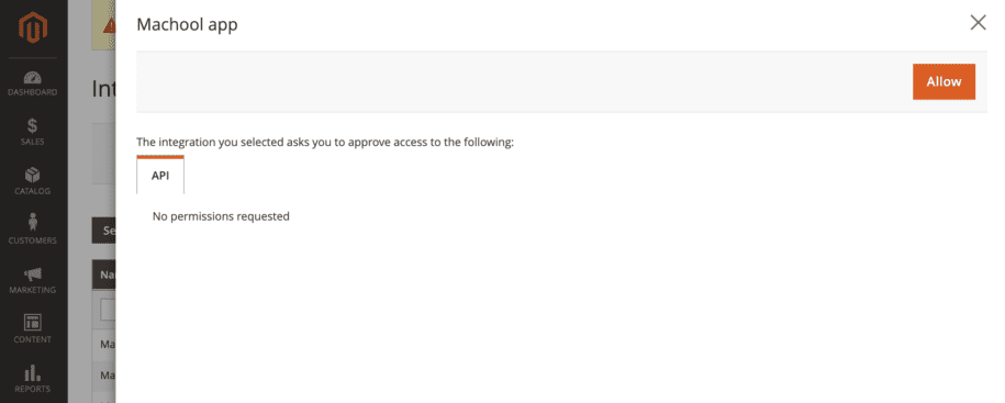 API setting page
