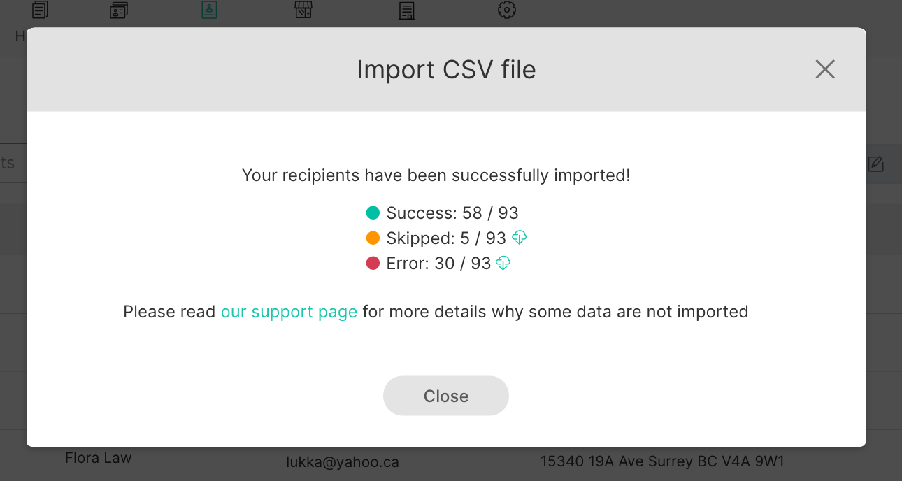 CSV import result - English