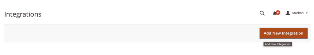 Le bouton Ajouter une nouvelle intégration dans Magento
