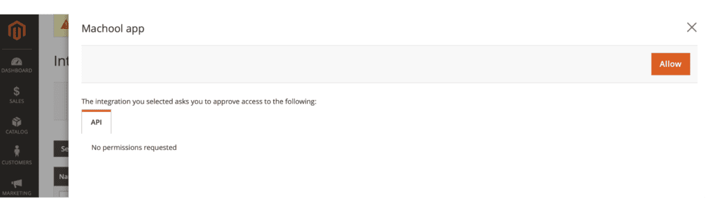 La liste des intégrations dans Magento avec le lien Activer