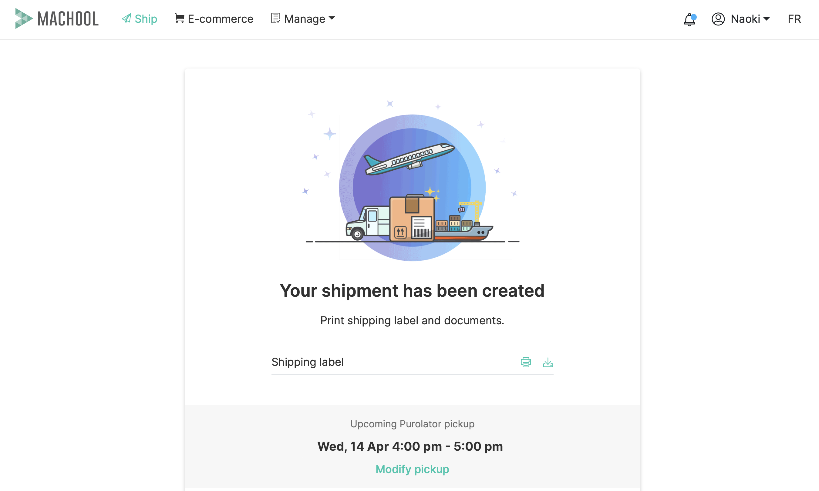 Shipping complete page - English