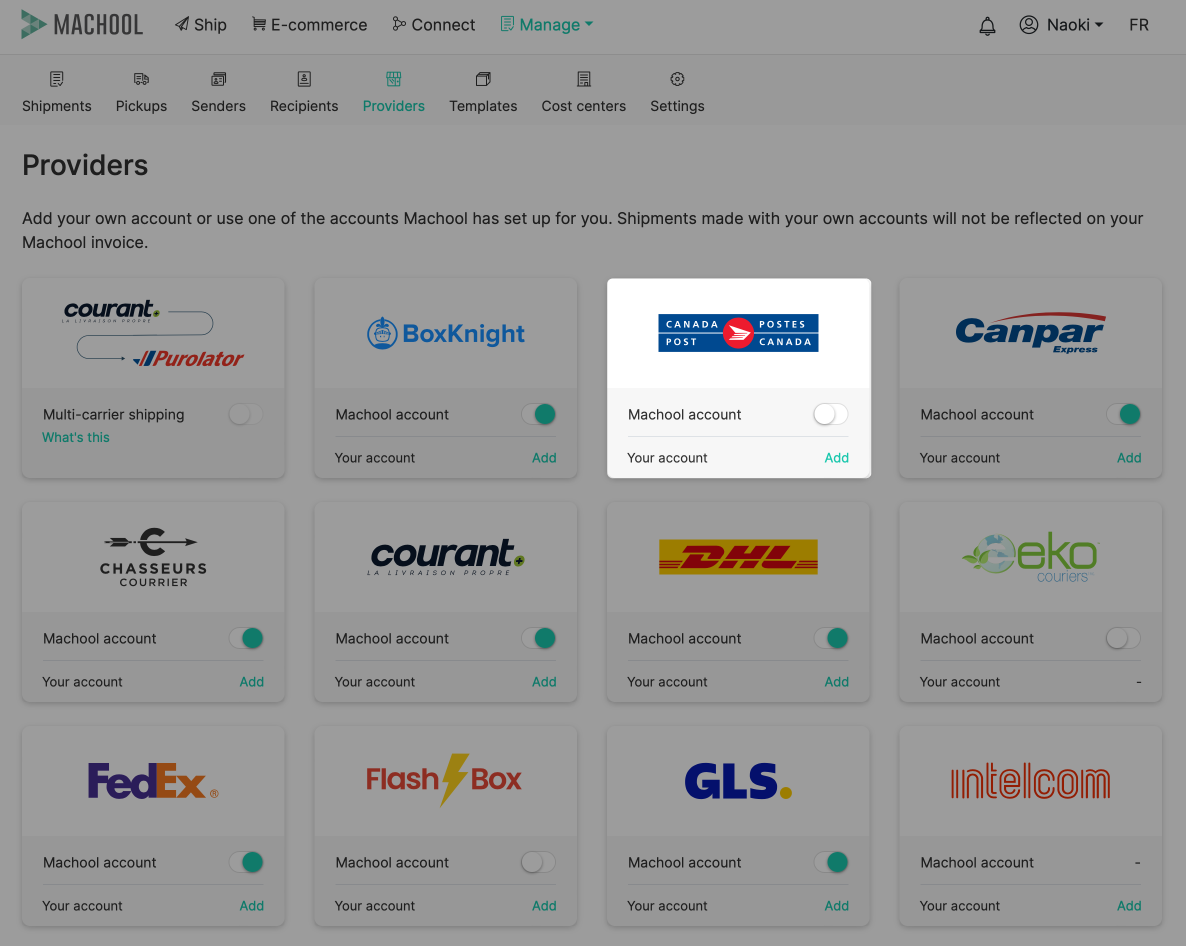 Shipping providers page - English