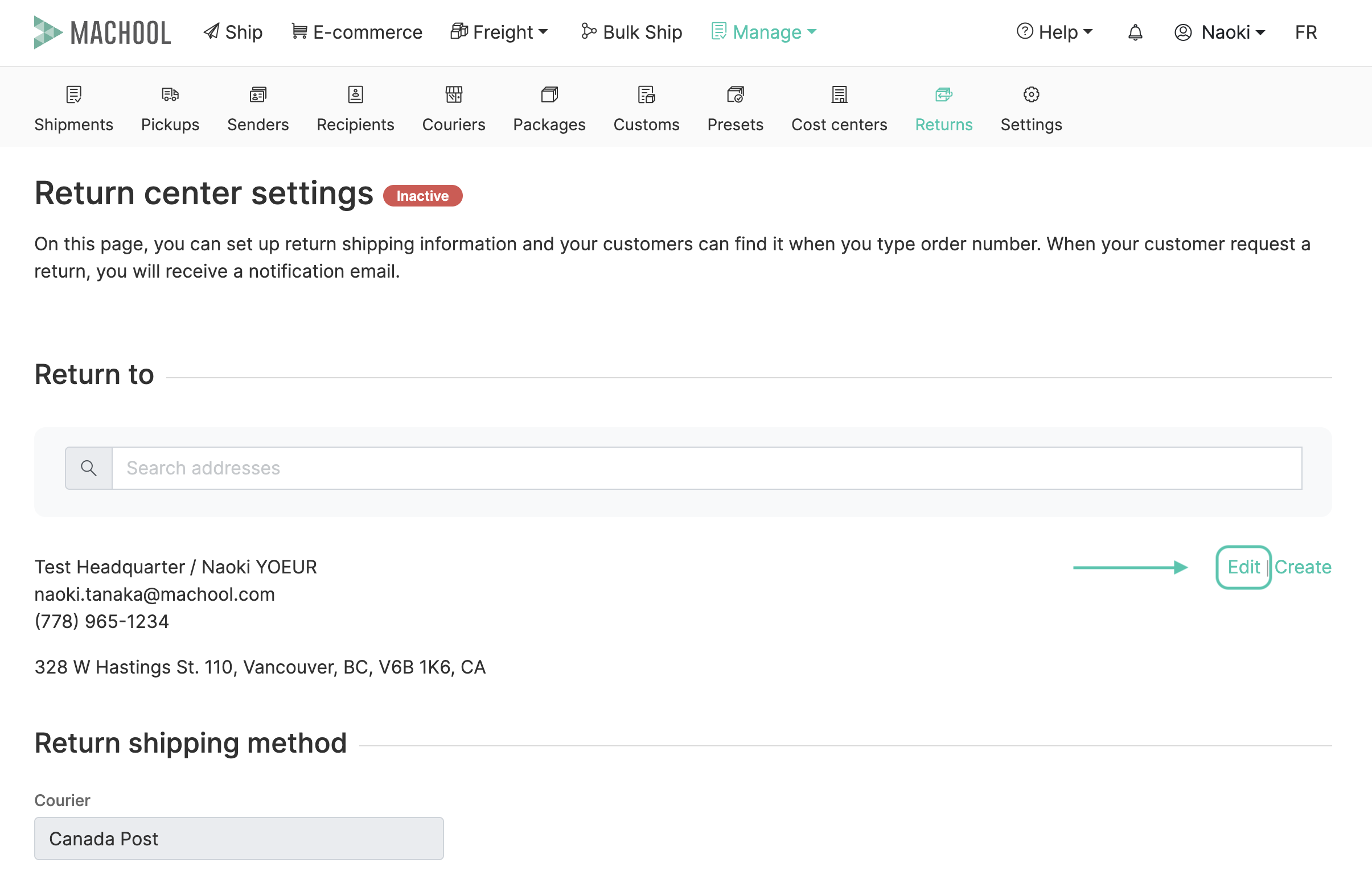 Return portal setting page